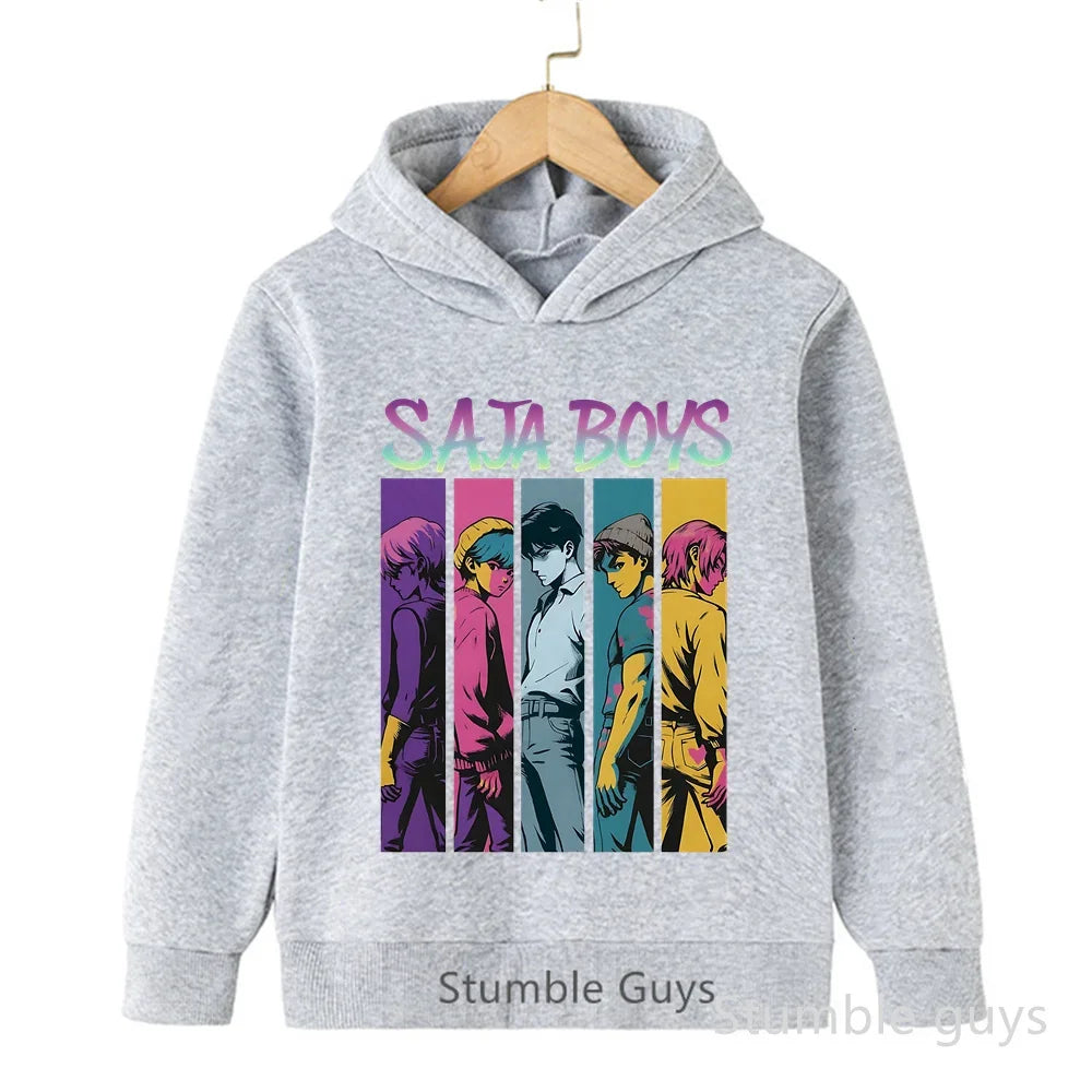 Kids Anime Demon Hunters Hoodie - K-Pop Style Warm Casual Sweatshirt for Boys & Girls