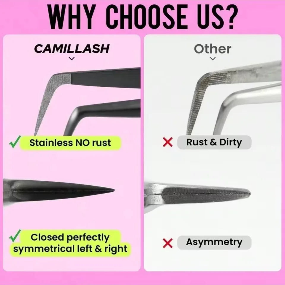 3-Pack Professional Titanium Eyelash Tweezers Set, Curved Head False Eyelash Clamp & Fiber Tip Curler