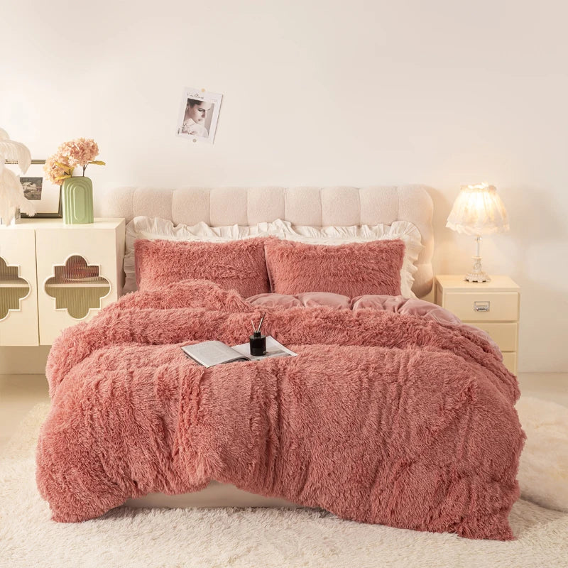 3-Piece Plush Faux Fur Duvet Cover Set - Soft Cozy Bedding, Multiple Sizes (1.0–2.0 m | 3.3–6.6 ft) for Bedroom, Guest Room, Dorm