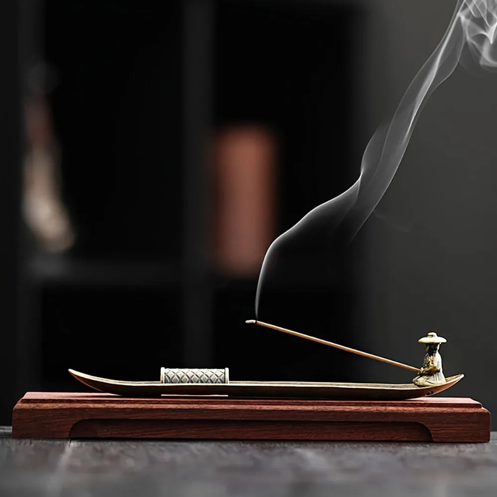 Japanese-Style Boat Fisherman Metal Incense Holder - Aromatherapy Stick Burner & Home Decor