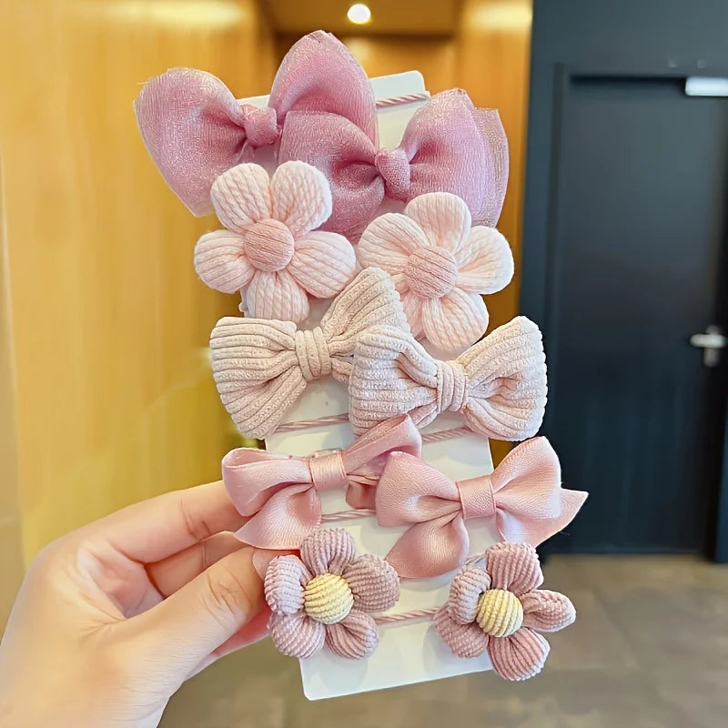 10-Pack Bow and Flower Elastic Hair Bands for Girls, 5 cm / 1.97 in