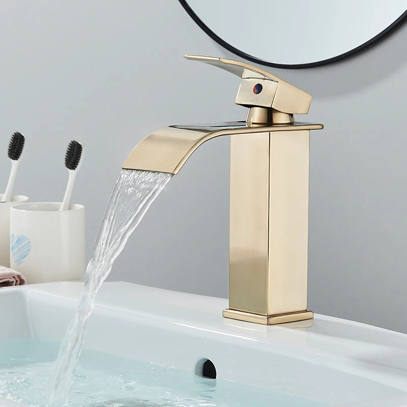 Waterfall Basin Faucet - Single Handle Deck-Mounted Mixer Tap for Bathroom Sink (Hot & Cold)