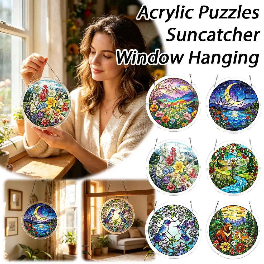Acrylic Puzzle Suncatcher Window Hanging Stained Glass Style 7.1/7.9 in (18/20 cm) Garden & Home Decor