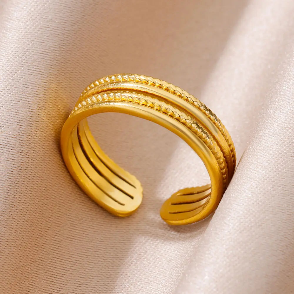 316L Stainless Steel Gold-Tone Women's Ring – Hypoallergenic Classic Tension-Set Wedding & Couple Ring