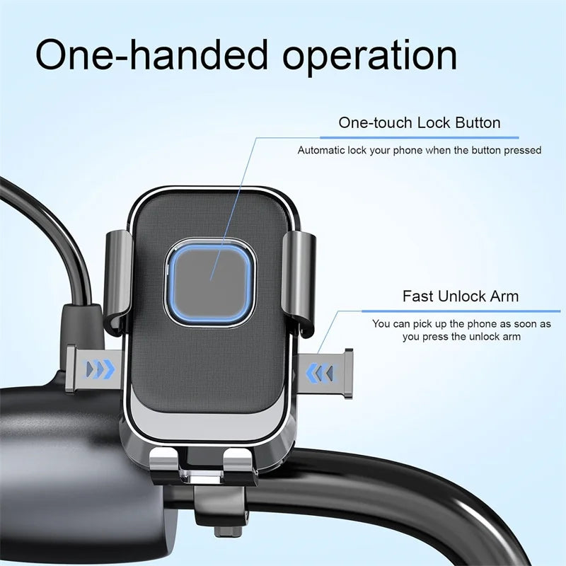 Motorcycle & Scooter Phone Mount, One-Hand Lock and 360° Rotating Bike Phone Holder