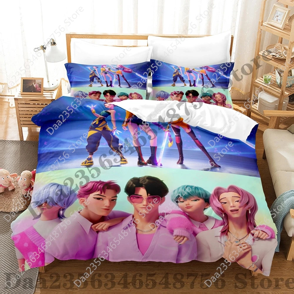 K-Pop Demon Hunter Anime 3D Print Duvet Cover Set – Twin/Full/Queen/King 3-Piece Bedding (Duvet Cover + 2 Pillowcases)