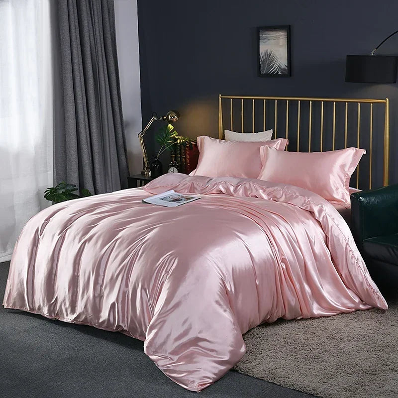 4-Piece Solid Color Duvet Cover Set - Rayon Twill Bedding (Twin/Full/Queen/King)
