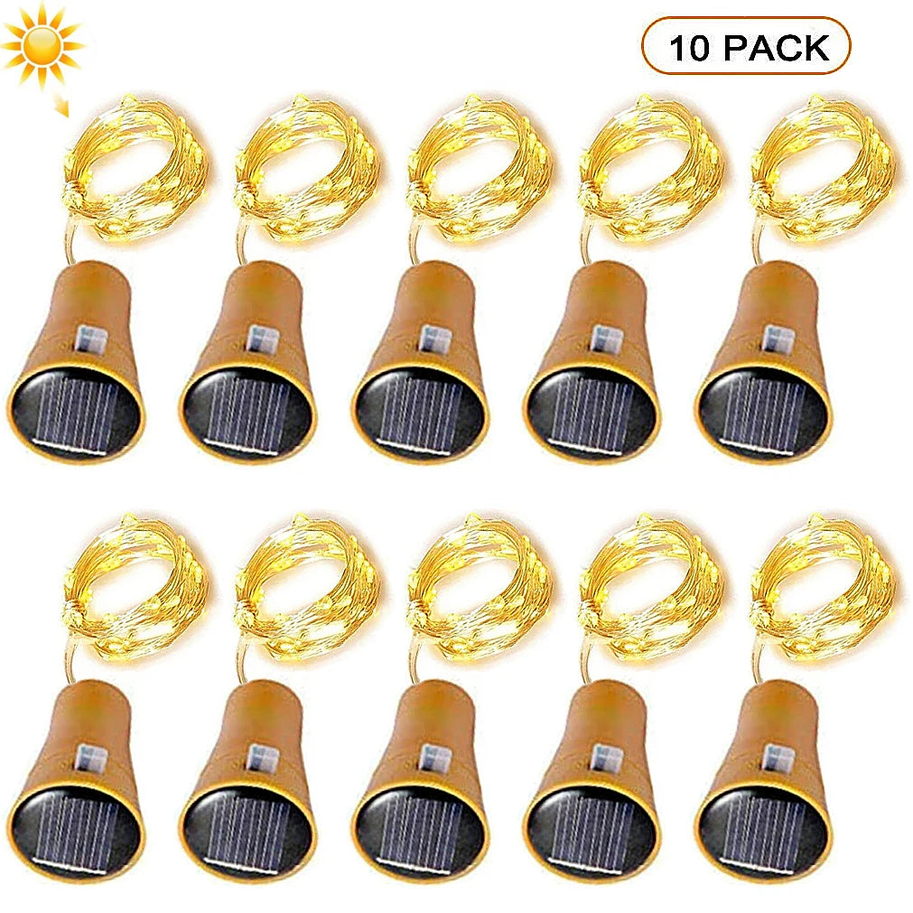 Solar Wine Bottle Cork String Lights — 10/15/20 LED Copper Wire Fairy Lights for Wedding, Party & Garden