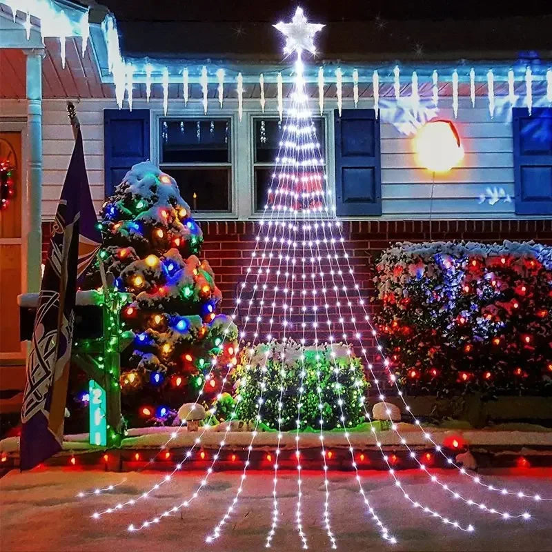 Pentagram Waterproof 2.2M (7.2 ft) 198-LED Waterfall Fairy String Lights USB/Battery Powered for Christmas Tree Patio Camping