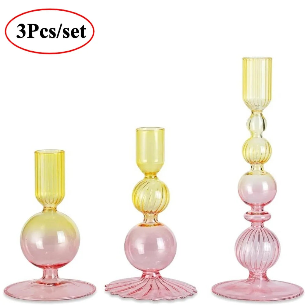 3-Piece Glass Taper Candle Holders and Flower Vases for Wedding Table Centerpiece