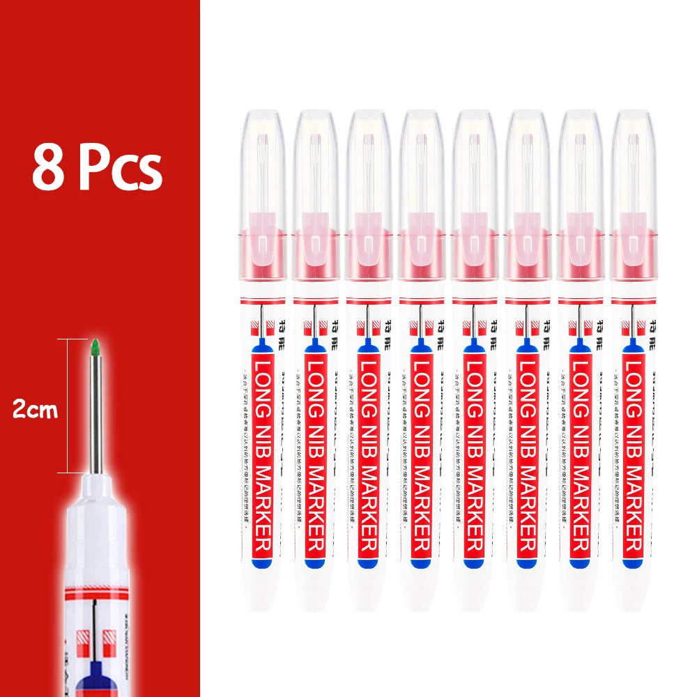 Waterproof Long-Head Deep-Hole Marker Pens 20mm Tip — Permanent Oil Ink for Metal, Wood & Carpentry (Black, Blue, Red, Green)