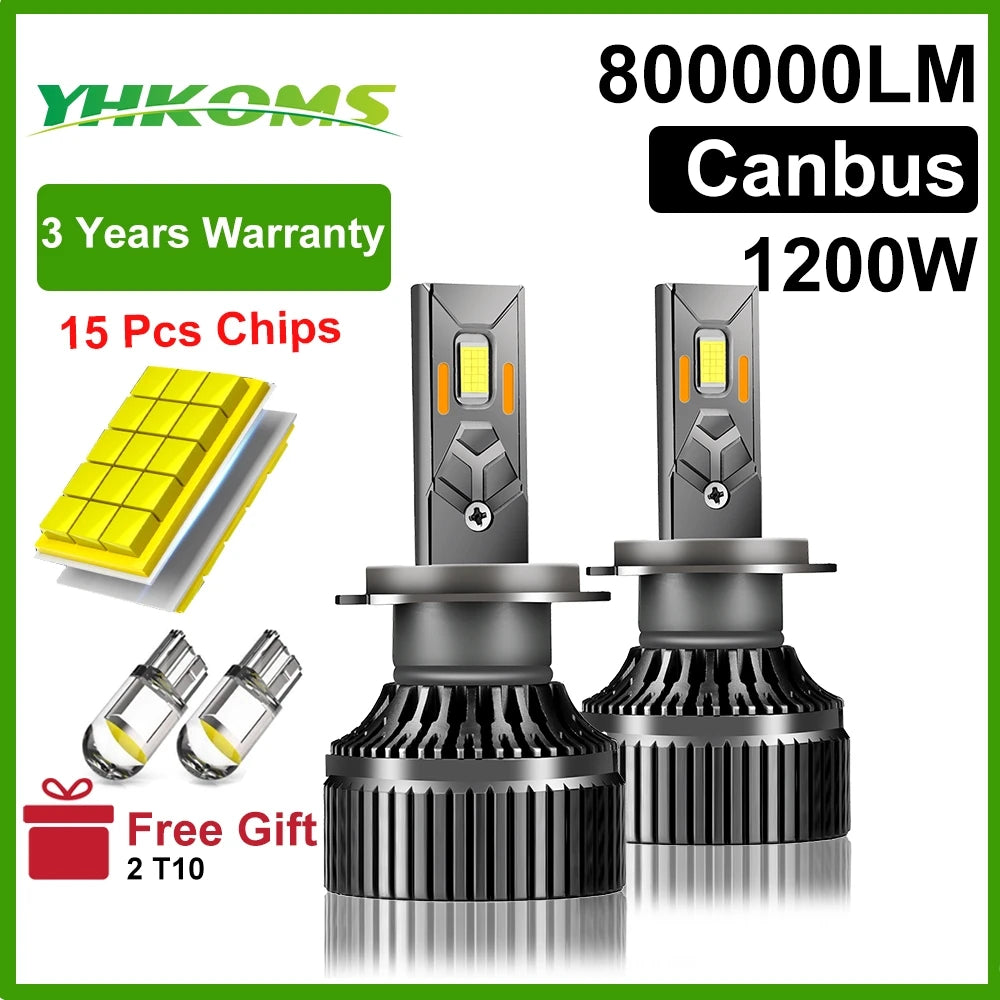 1200W 800000LM Canbus LED Headlight & Fog Lamp Bulbs 6000K 12V for Car H1 H4 H7 H8 H9 H11 9005 9006 9012 HB3 HB4 (Pair)