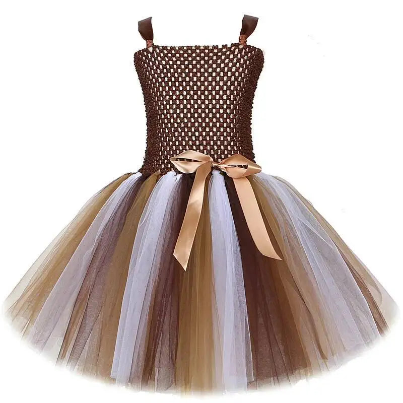 Lion Tutu Dress for Girls (1-12 Years) – Jungle Animal Ballet Costume with Wrist & Ankle Cuffs for Halloween, Christmas, Party