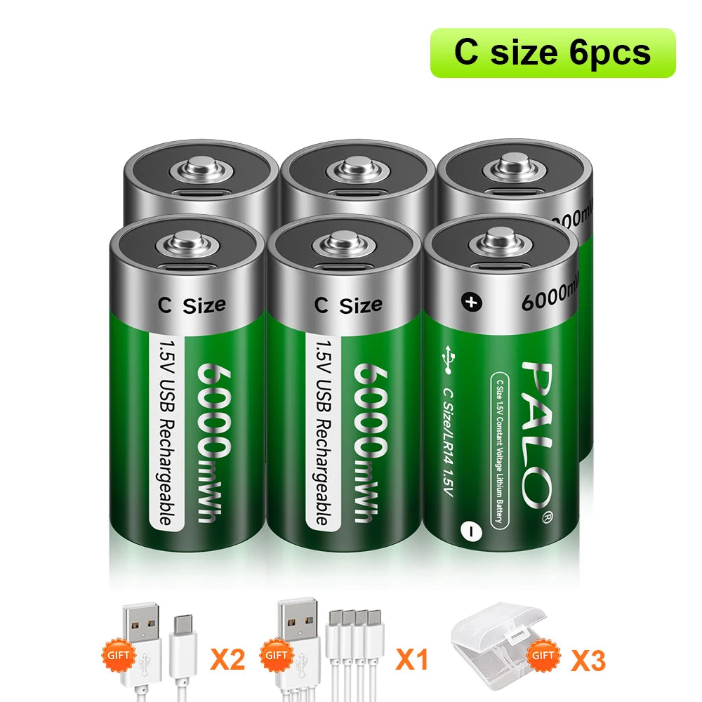 USB-C Rechargeable C-Size Li-Ion Battery 2500mAh (LR14)