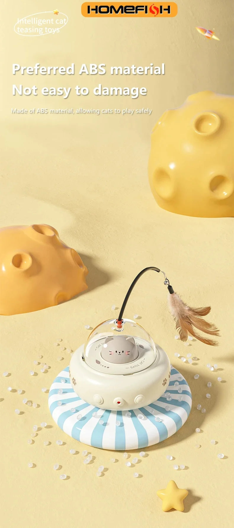 Electric UFO Cat Teaser Wand with Replaceable Feather & Bell – Interactive Training & Laser Toy for Cats
