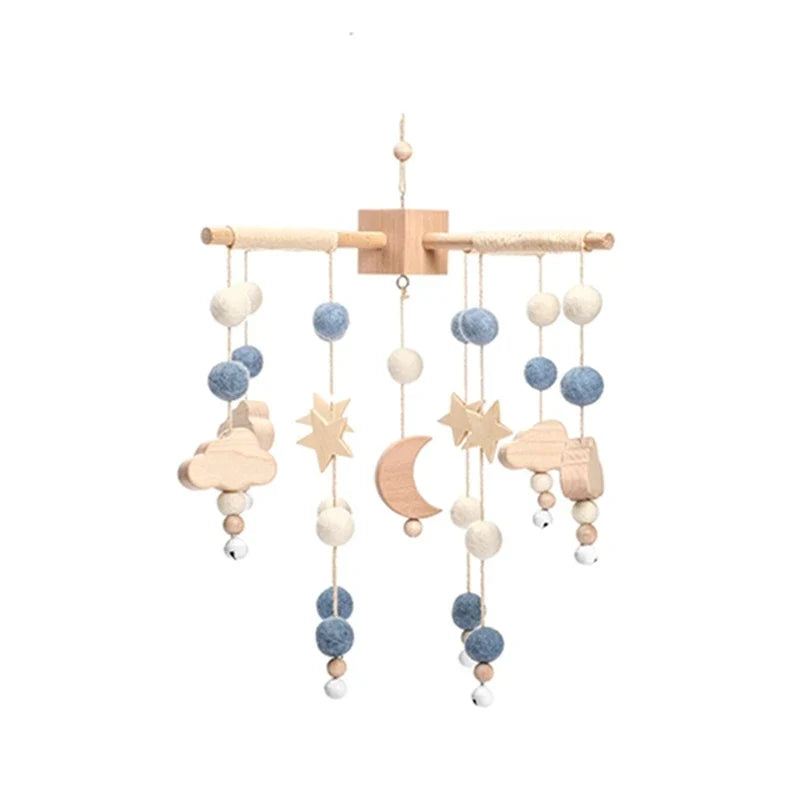 Wooden Crochet Crib Mobile with Felt Rattles – Hanging Bed Bell Toy for Newborns & Infants 0-12 Months