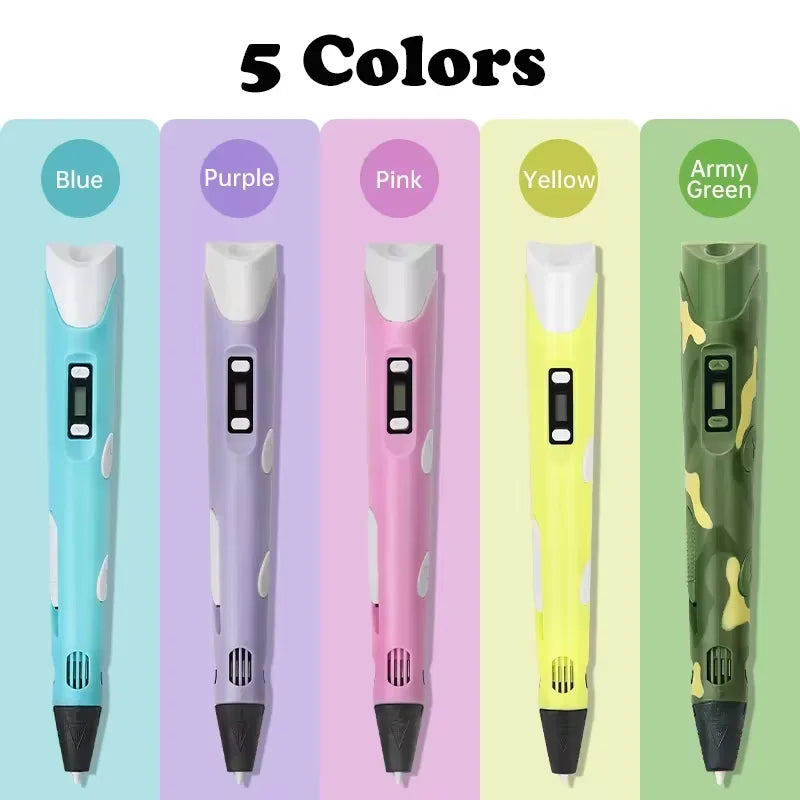 3D Printing Pen with LCD Screen — PLA Filament Compatible DIY Drawing Pen for Kids, Camouflage Design, Adjustable Temperature