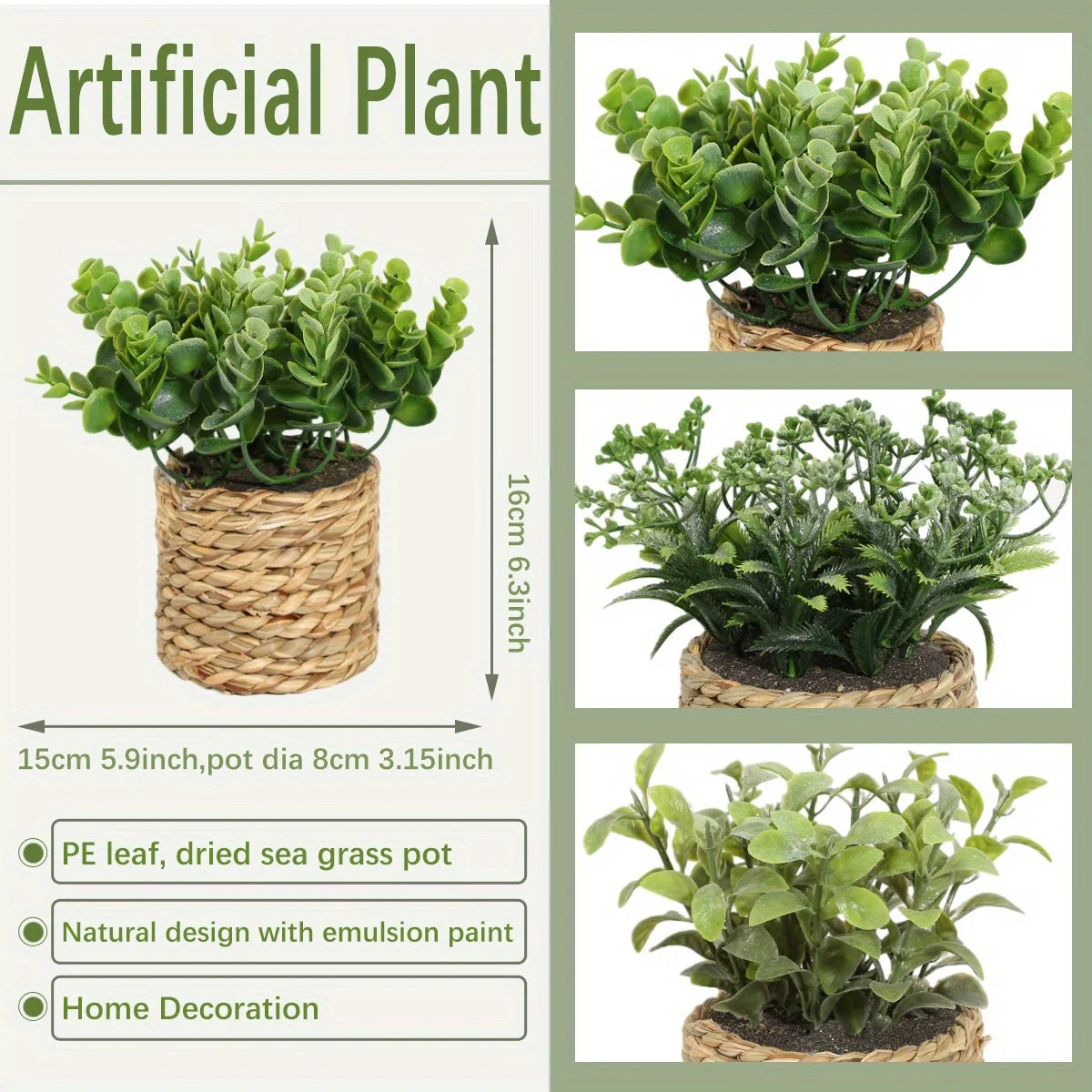 Artificial Eucalyptus Potted Plant 17 cm (6.7 in) Faux Fern Grass Tuft – Small Desktop Home Decor