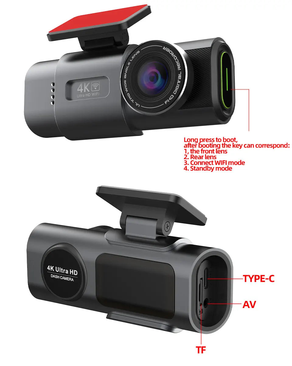 4K Dual Lens Dash Cam with Night Vision & GPS view 2