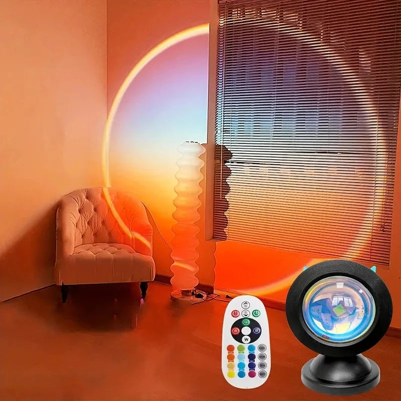 LED Sunset Projection Lamp with Remote — 16-Color USB Mood Light for Photography, Bedroom & Parties