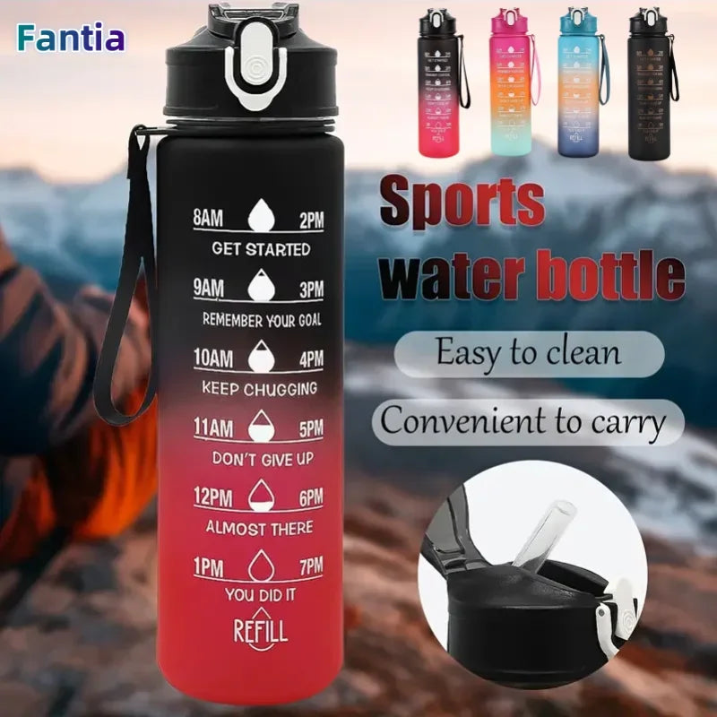 750–800ml Time-Tracking Sports Water Bottle with Straw, Leak-Proof Locking Flip Lid & Carry Strap (25–27 fl oz)
