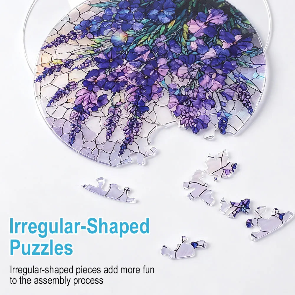 Lavender Acrylic Suncatcher Puzzle — 7.4 in (18.8 cm) Floral Window Hanging Sun Catcher, Home Decor & Gift