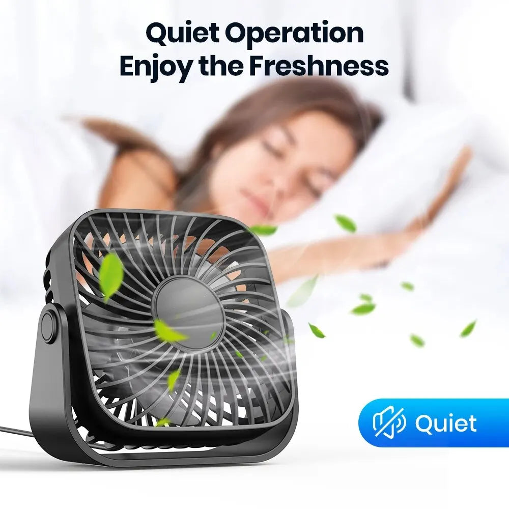 4-Inch (10 cm) USB Mini Portable Fan - 3-Speed Quiet Desk & Camping Fan, 360° Adjustable Personal Table Fan for Home & Office
