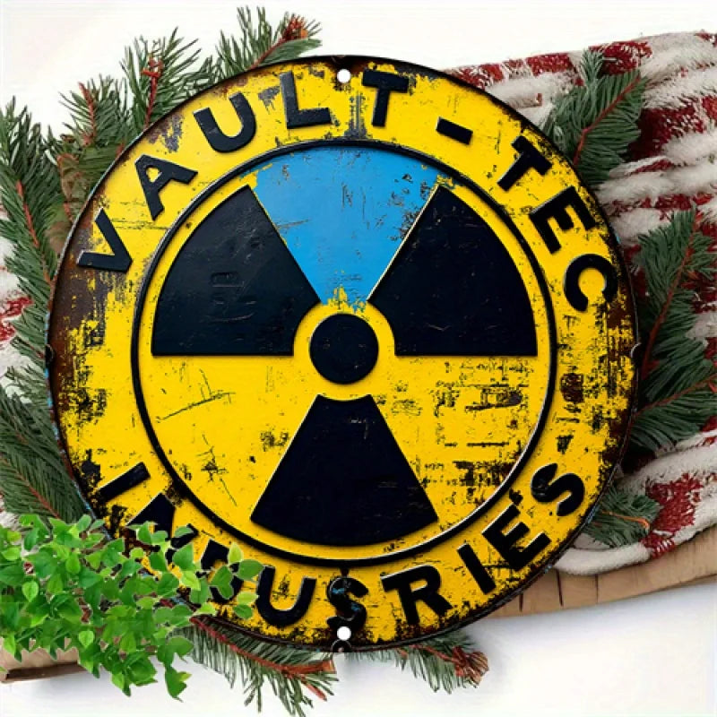 Vintage Retro Round Metal Tin Sign - Radiation Symbol Wall Art with Pre-Drilled Holes