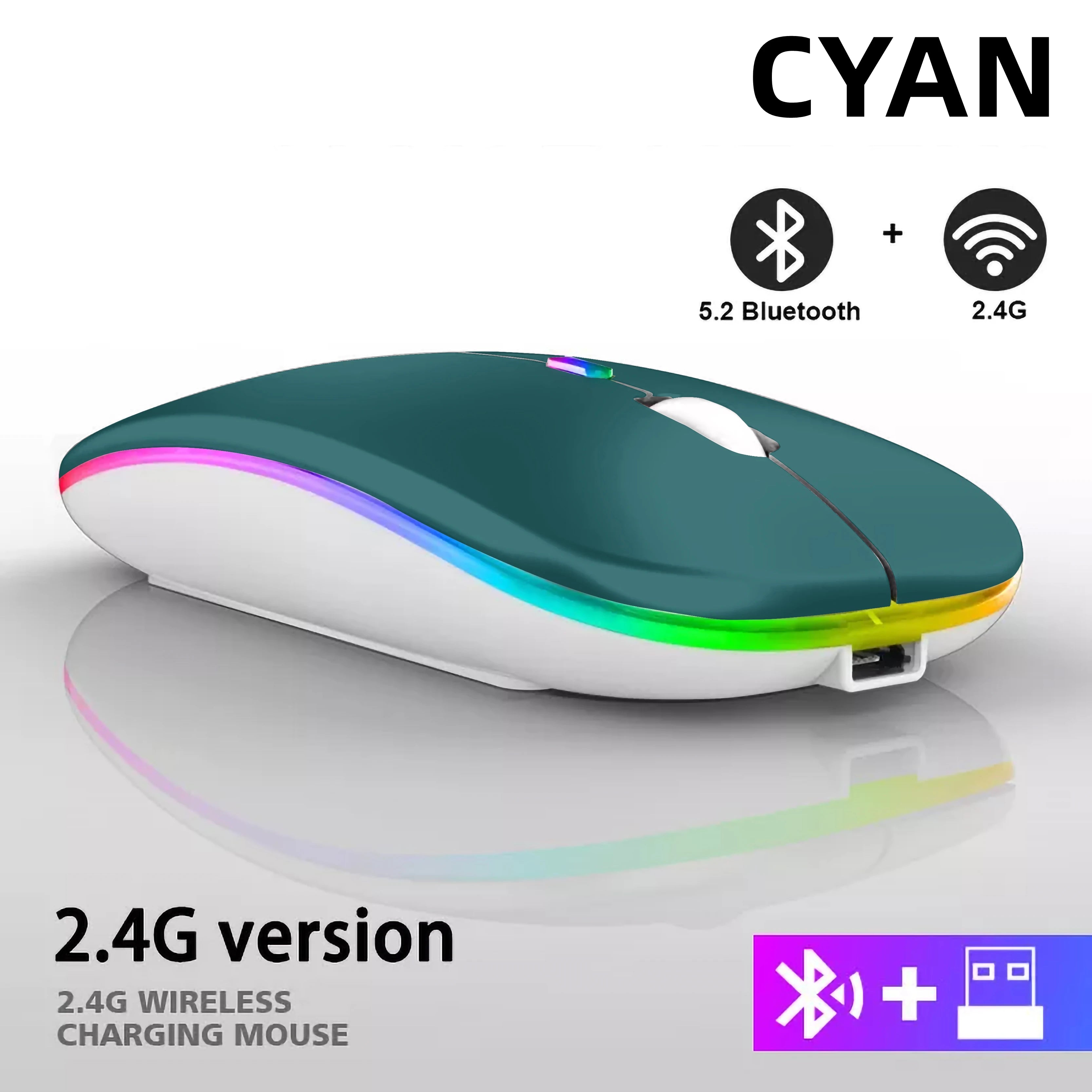 Rechargeable Dual-Mode Wireless Mouse — Bluetooth & 2.4GHz USB Receiver, RGB Backlight, 1600 DPI for Laptop PC MacBook Tablet