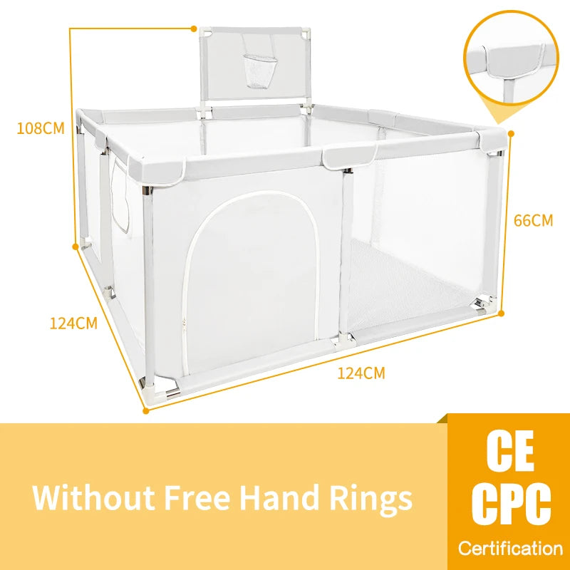 Baby Playpen Play Yard 125×125×68 cm (49.2×49.2×26.8 in) Thick Steel Frame Cloth Baby Fence for Infants & Toddlers