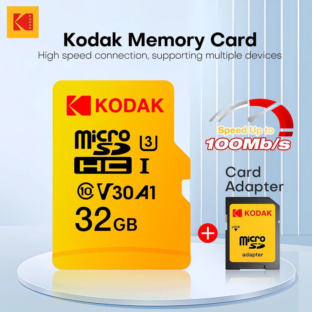 High-Speed microSDXC Memory Card U3 V30 Class 10 with SD Adapter — 32/64/128GB Up to 100MB/s