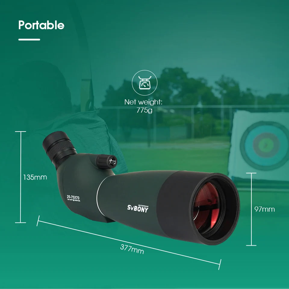 25-75x Spotting Scope — 50/60/70mm Objective Porro Prism Monocular with Phone Adapter & Mini Tripod for Bird Watching, Hunting, Archery, Camping