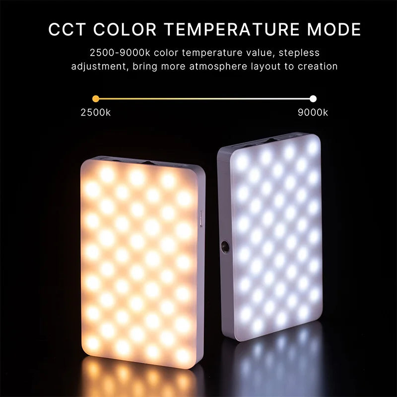 Full-Color RGB + White LED Video Light 2500K–8500K Dimmable for Camera, Vlog & Live Streaming — USB-C Rechargeable Portable Fill Light