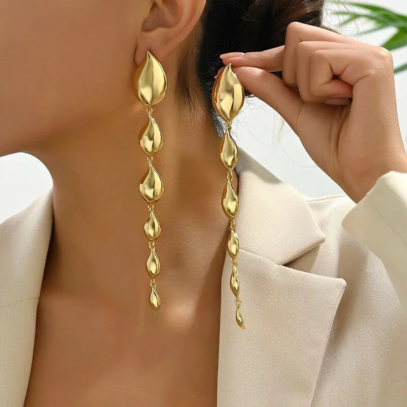 Geometric Long Tassel Drop Earrings for Women Gold & Silver Statement Evening Jewelry