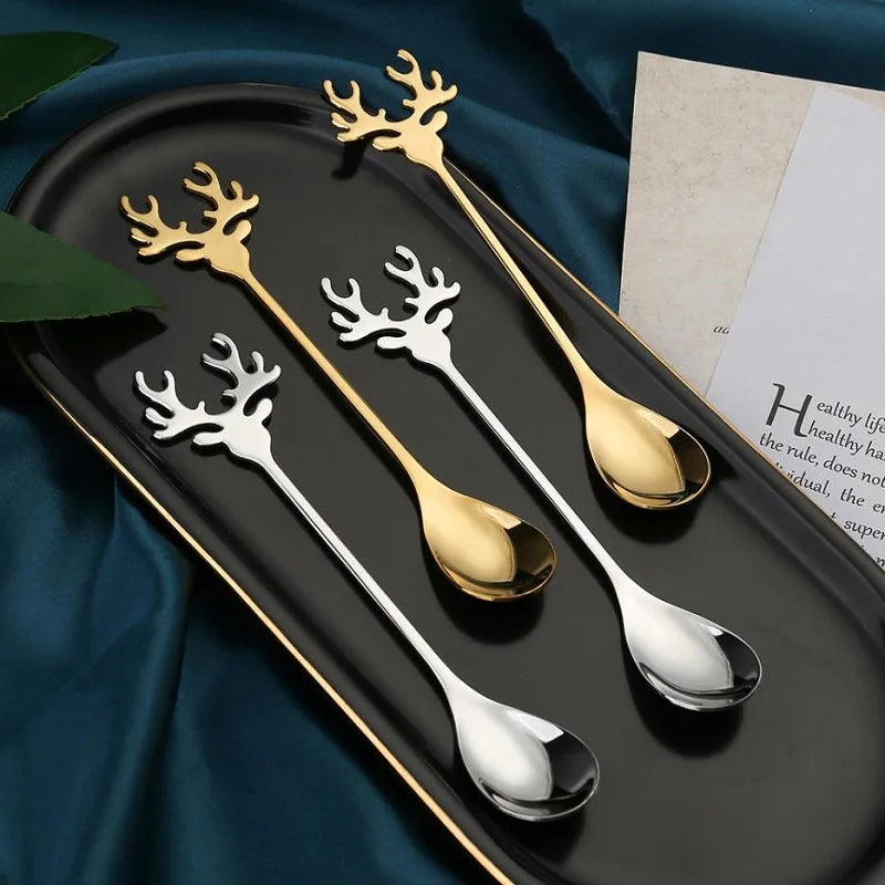 2/4/6-Pack Elk Stirring Spoons Stainless Steel Christmas Tableware Party Decorations