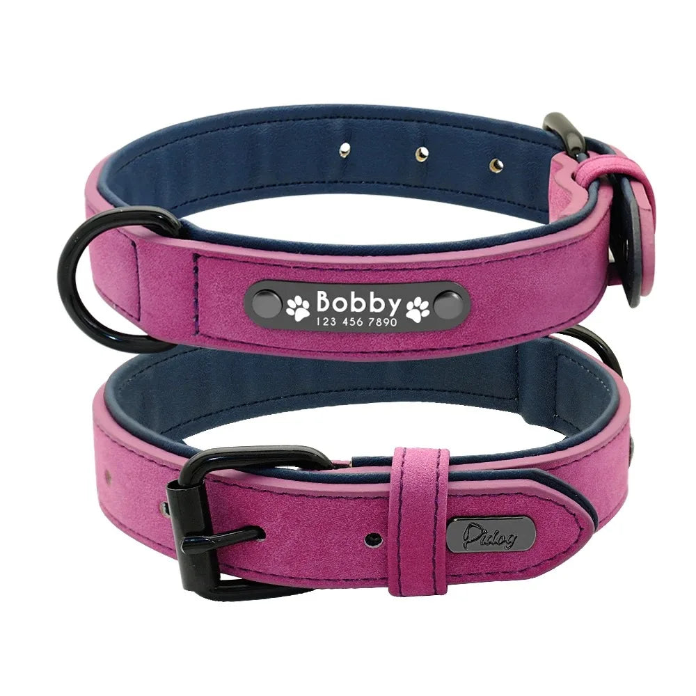 Personalized Leather Dog Collar with ID Tag - Adjustable Small/Medium/Large Dogs | Custom Name & Phone