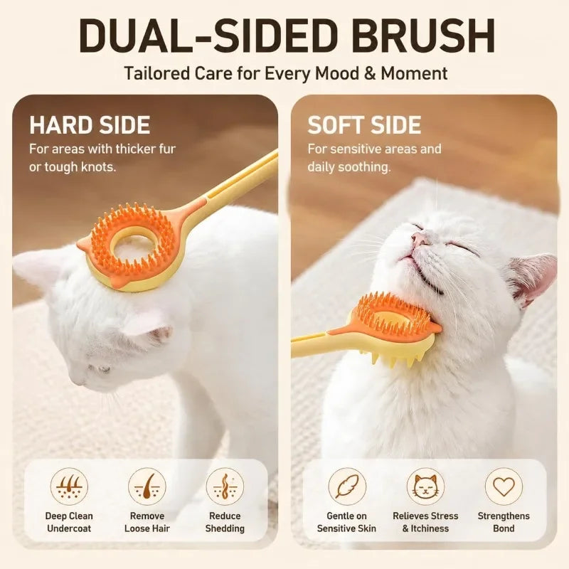 3-in-1 Retractable Cat Grooming Brush & Teaser Wand - Dual-Sided Massager for Cats & Kittens