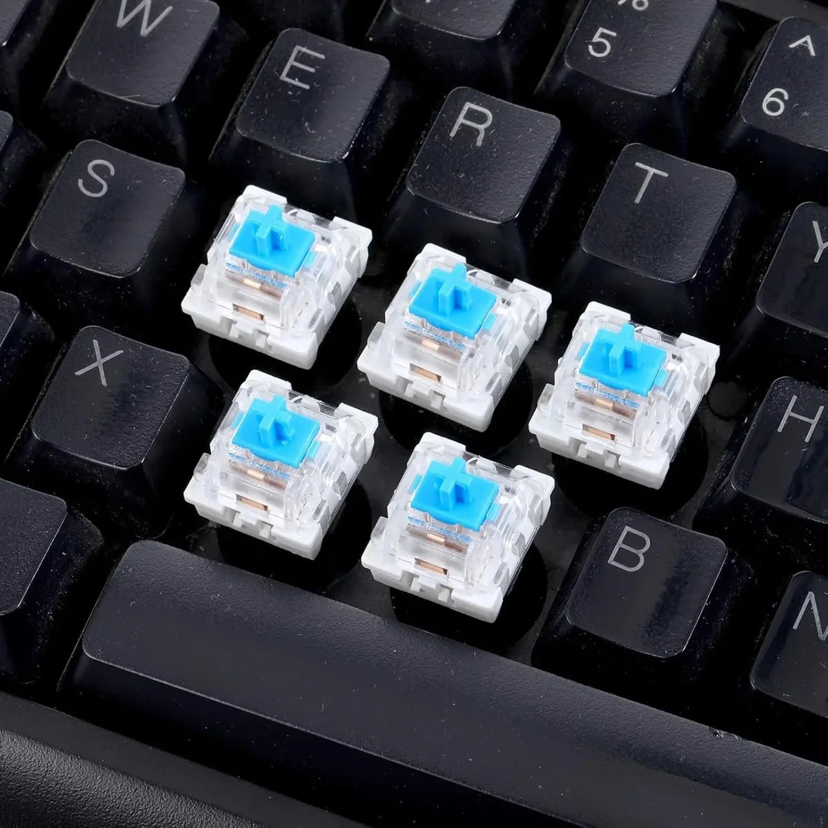 50-Pack Blue 3-Pin Mechanical Keyboard Switches – Clicky Tactile Replacement, LED-Transparent Housing