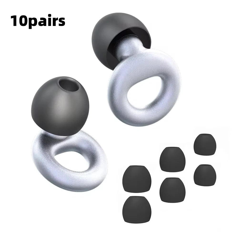 Silicone Earplugs 4 Pairs - Reusable Hypoallergenic Ear Plugs for Swimming & Sleep Noise Reduction (XS S M L)