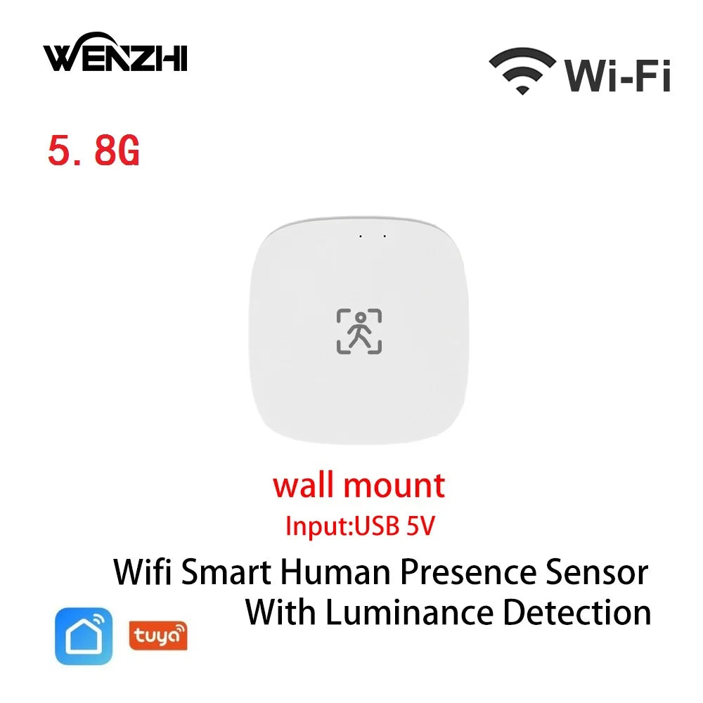 ZigBee WiFi mmWave Human Presence Motion Sensor with Luminance & Distance Detection, AC 80–240V / USB 5V Smart Home