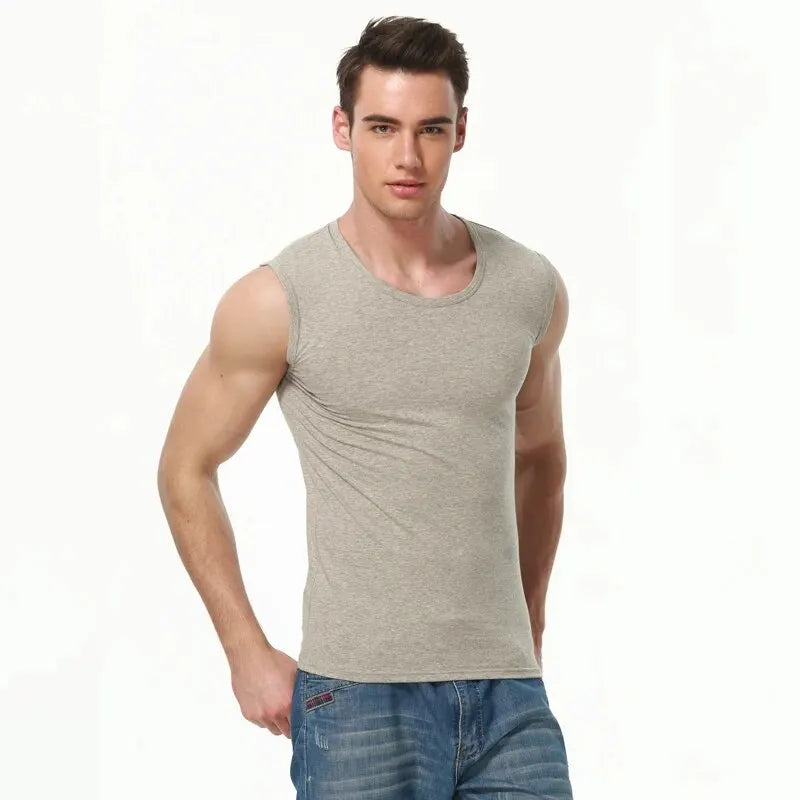 Men's Wide-Shoulder Cotton Tank Top Breathable Sweat-Absorbent Slim Fit for Sports Gym Basketball