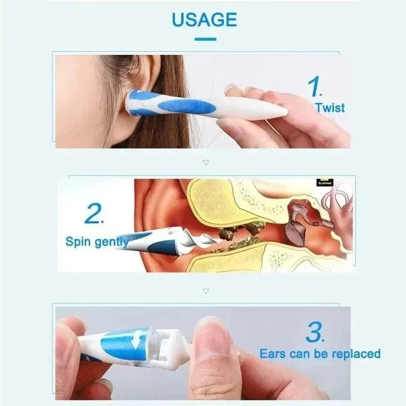 Silicone Ear Wax Remover Tool with 16 Replaceable Soft Tips – Safe Spiral Ear Cleaner for Home & Travel