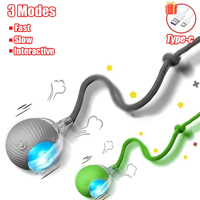 Interactive Automatic Rolling Ball Toy for Cats and Dogs, Rechargeable Smart Pet Toy with Faux Tail