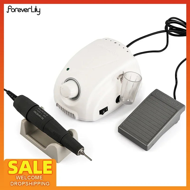 Electric Nail Drill 35000 RPM Professional Manicure & Pedicure Polisher Kit 65W with Handpiece and Foot Pedal