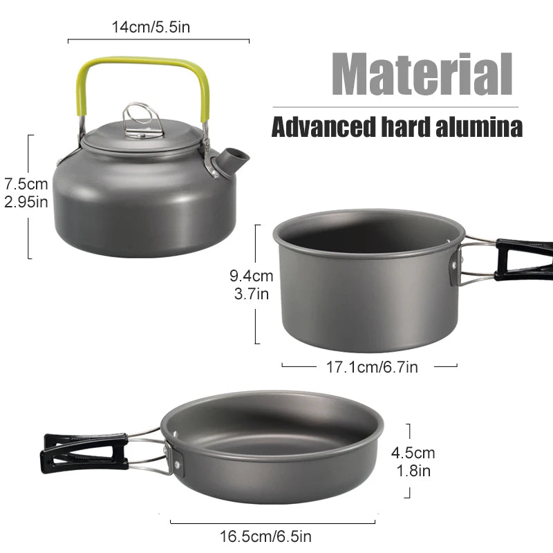 3-Piece Camping Cookware Set – Aluminum Pot, Frying Pan & Teapot | Portable Outdoor Cooking for Hiking, Camping & Picnic