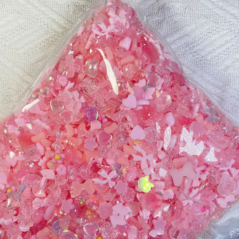 500pcs White Nail Charms & Pearls — Mixed Shapes (Heart, Bowknot, Star, Teardrop) Rhinestones for Nail Art & DIY Crafts