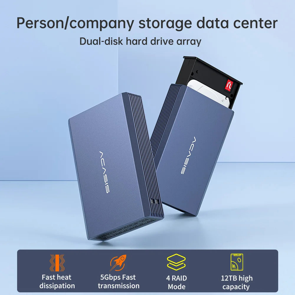 2.5-Inch (63.5 mm) Dual-Bay USB-C SATA HDD/SSD RAID Enclosure — RAID 0/1/JBOD/SPAN, Aluminum