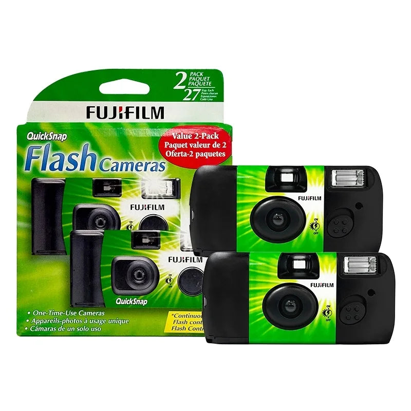 Single-Use Disposable Film Camera with Built-In Flash — 27 Exposures, ISO 400, 32mm Lens