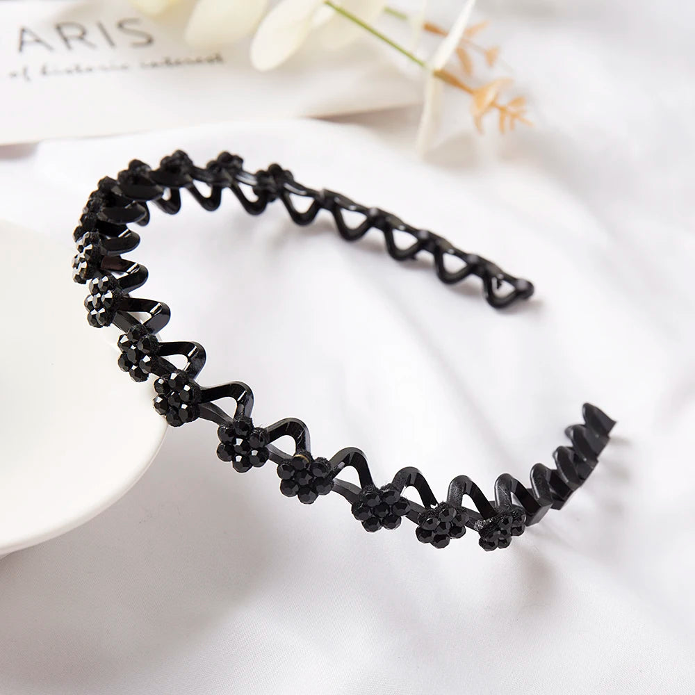 Pearl Rhinestone Non-Slip Elastic Flower Headband for Girls & Women
