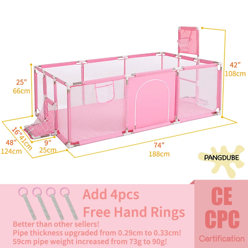 Large Baby Playpen & Ball Pit - Indoor Kids Play Area Safety Fence, 128 × 188 × 66 cm (50.4 × 74 × 26 in) - Ages 6 Months to 6 Years